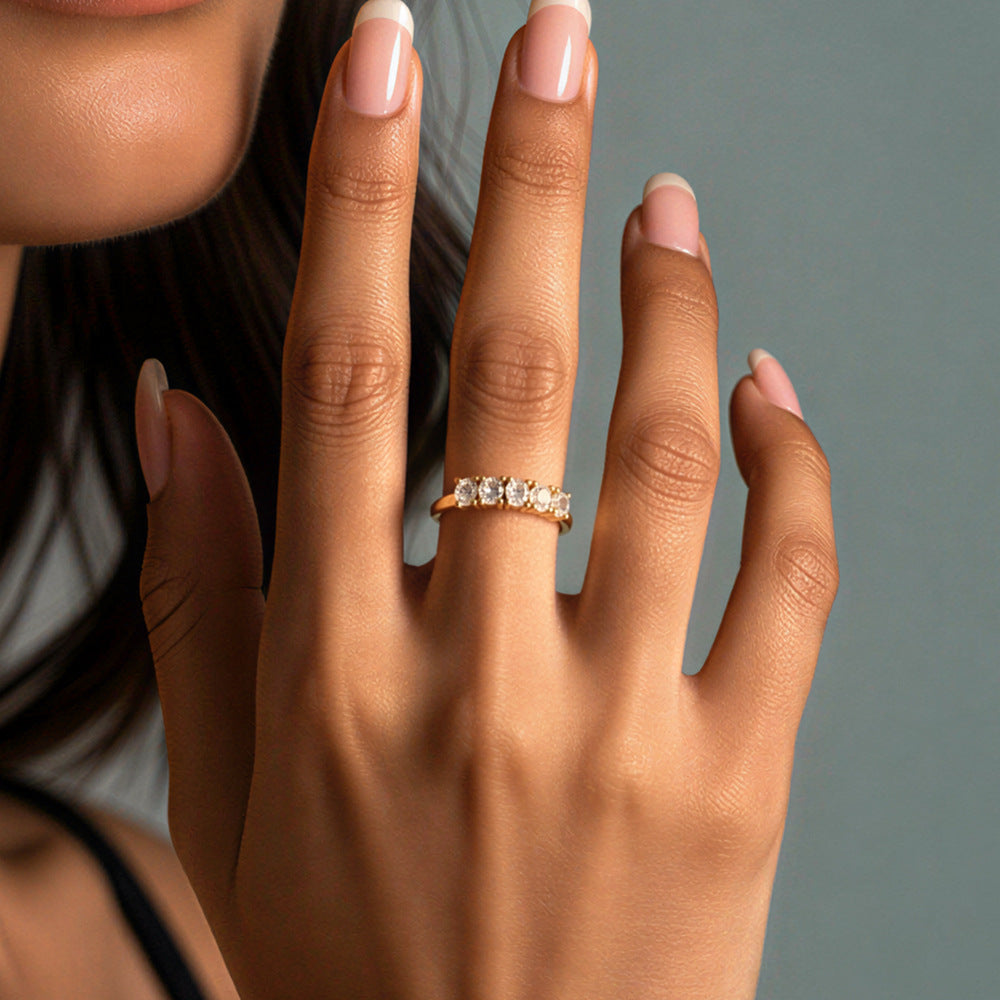 S925 Sterling Silver Single Row Five Zircon Ring Stacked Ring Index Finger
