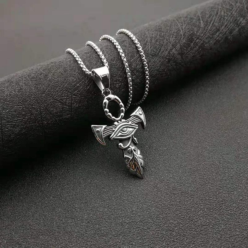 Steel Necklace – Statement Men's Cross Eye Of Horus Pendant