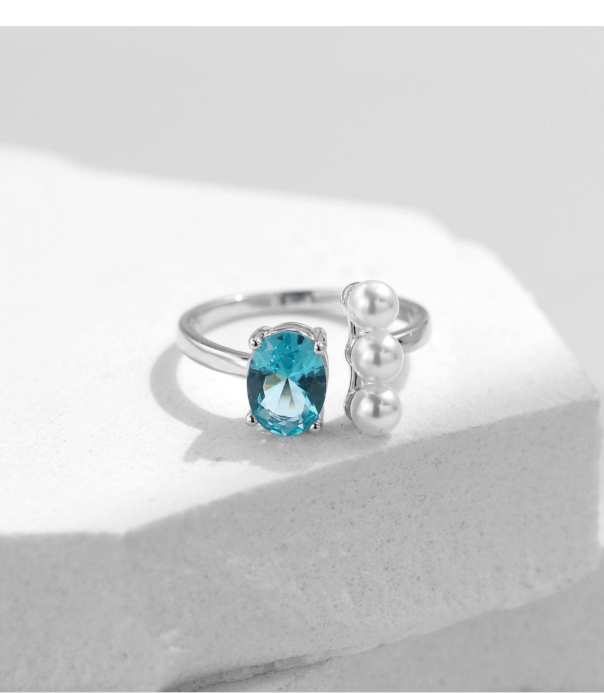 925 Sterling Silver Pearl Zircon Ring