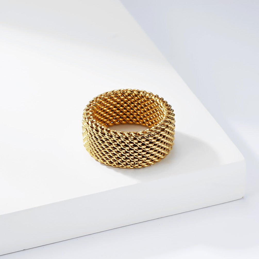 Planderful Everyday Genie Gold Plated Stainless Steel Woven Mesh Ring Unisex Statement Jewelry