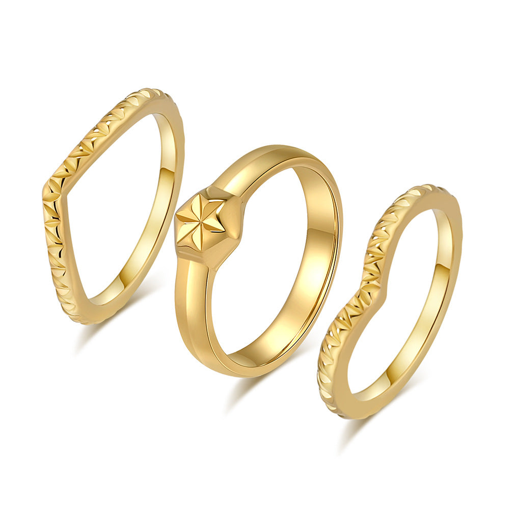 European And American Fashion Light Luxury Three-Piece Stacking Ring Women's Elegant Commuting Wear Jewelry