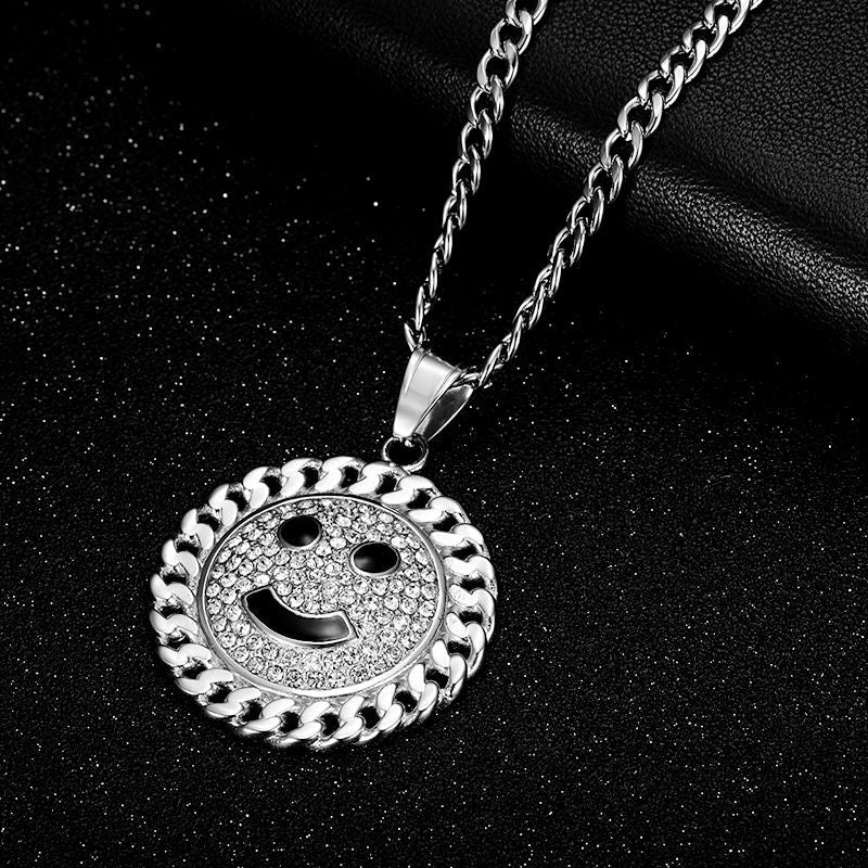 Steel Necklace - Statement Hip Hop Gold Plated Rhinestone Sunflower Smiley Pendant For Everyday Genie By Planderful