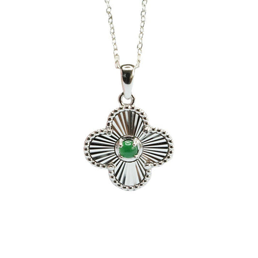 Sterling Silver Four-leaf Clover Ice Jade Pendant Necklace
