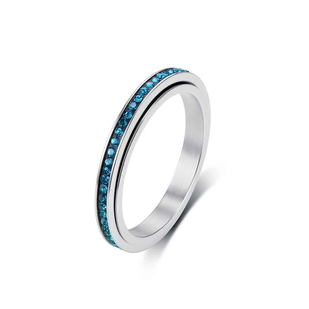 French Multi-Color Full Zircon Rotatable Stainless Steel Ring – Women's Stacking