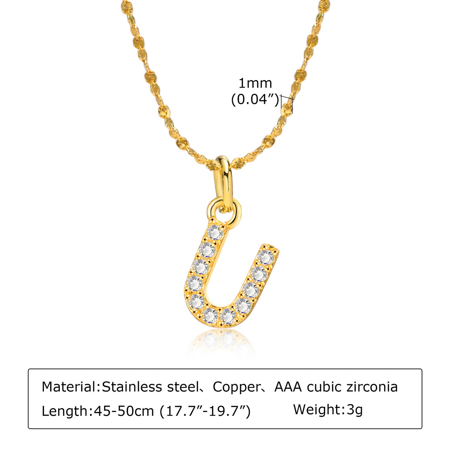 26 English Letter Stainless Steel Necklace Zircon Jewelry