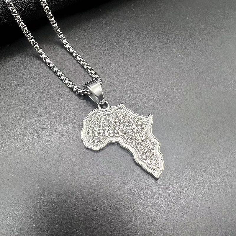 Steel Necklace - Statement Africa Map Pendant