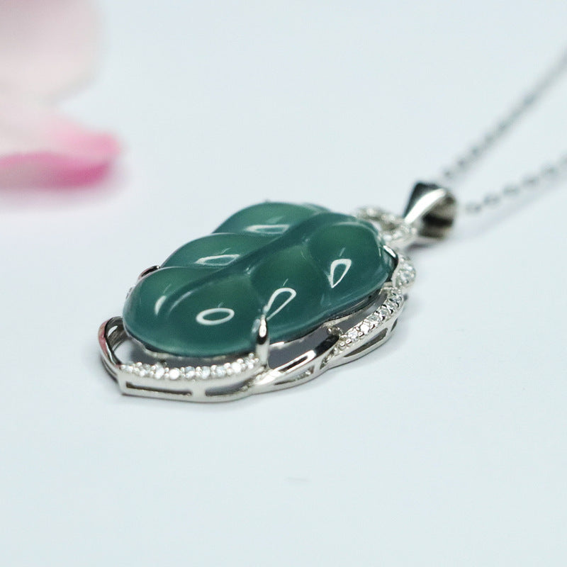 Icy Blue Jadeite Leaf Silver Pendant — No Chain