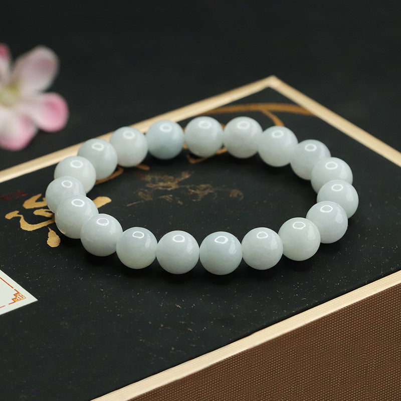Jadeite White-Tone Round Bead Bracelet