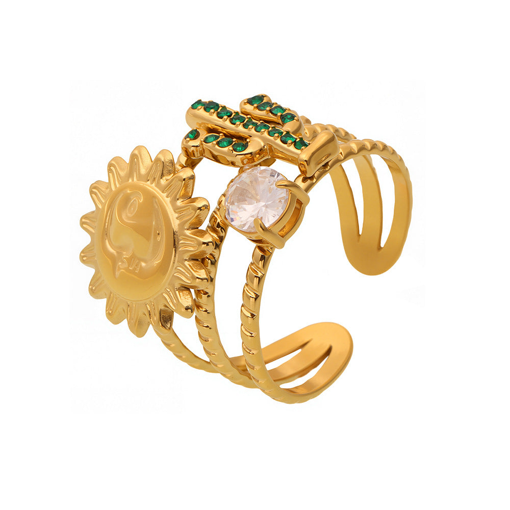 Planderful Cactus Zircon Ring For Women Trendy Sparkle