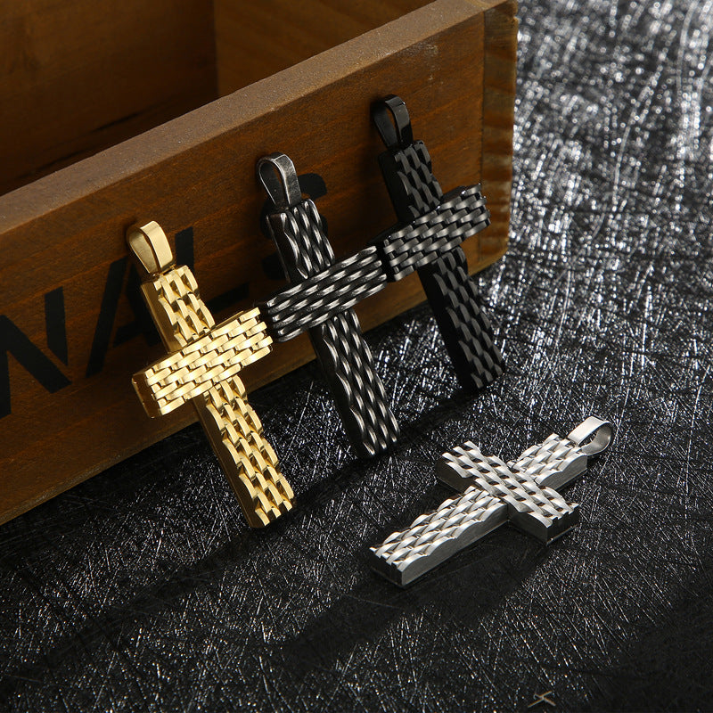 Customized Men's Titanium Steel Cross Pendant in Sleek Punk Style