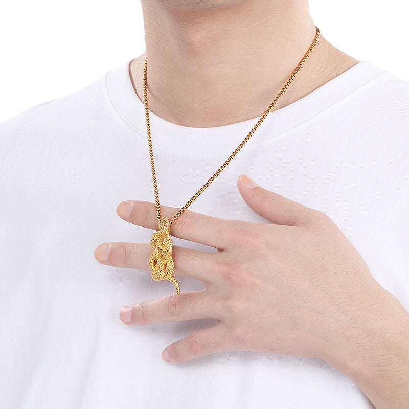 Planderful Mens Snake Pendant Gold Plated Titanium Necklace