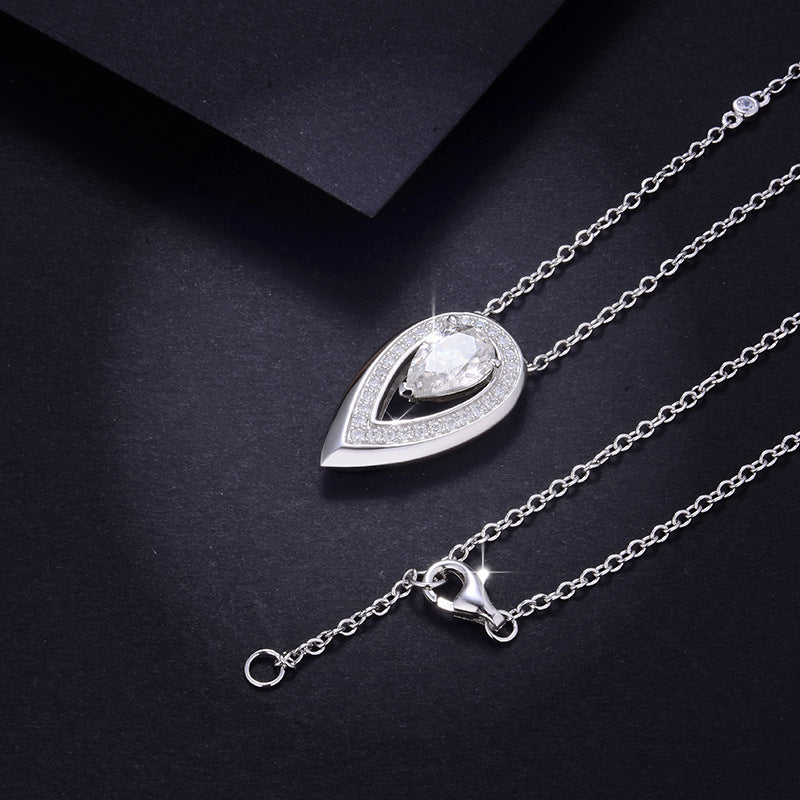 Planderful Moissanite Pendant Necklace One And Half Carat Pear Halo Sparkling Sterling Silver S925 For Women