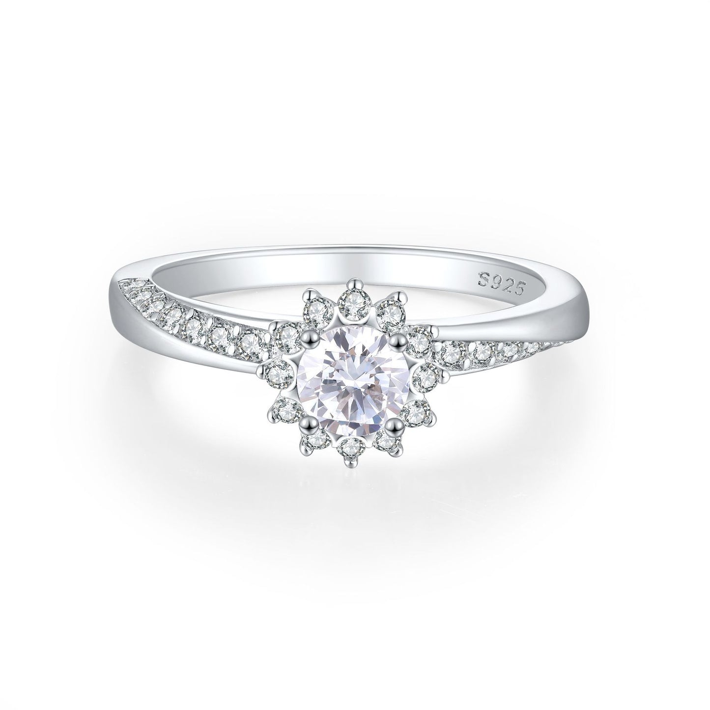 Planderful Sterling Silver Flower Ring 925 With Zircon Accent For Women Elegant Daily Jewelry