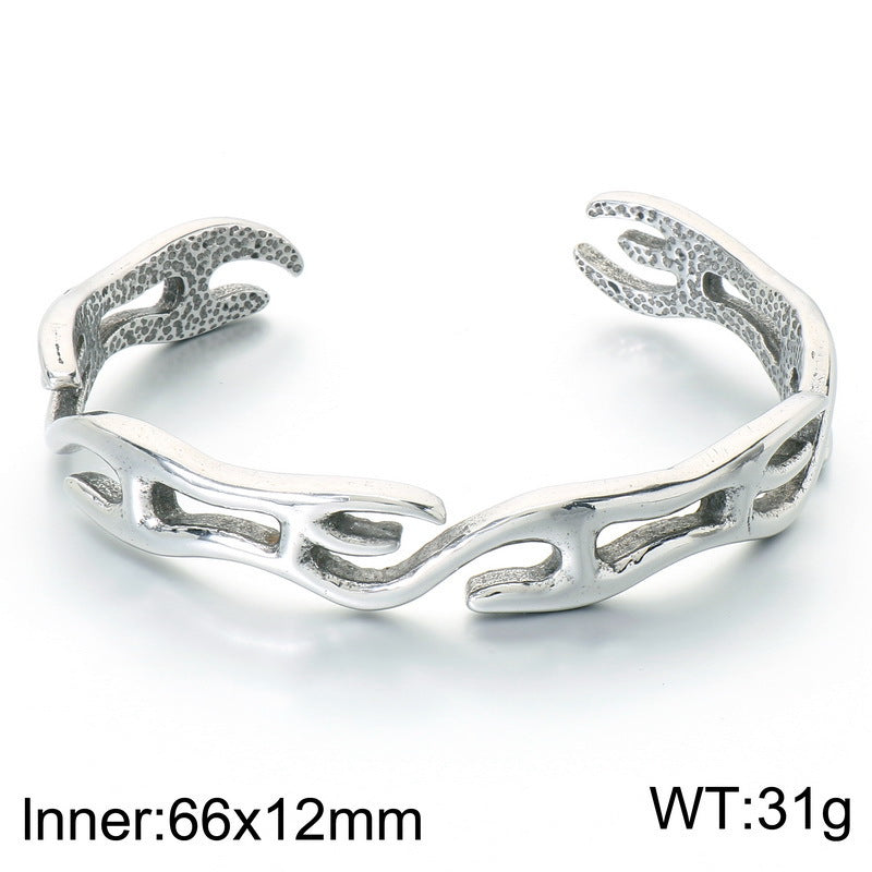 Punk Twist Twist Rope Open Bracelet Antique Stainless Steel Men's Thorn C-Shaped Bracelet