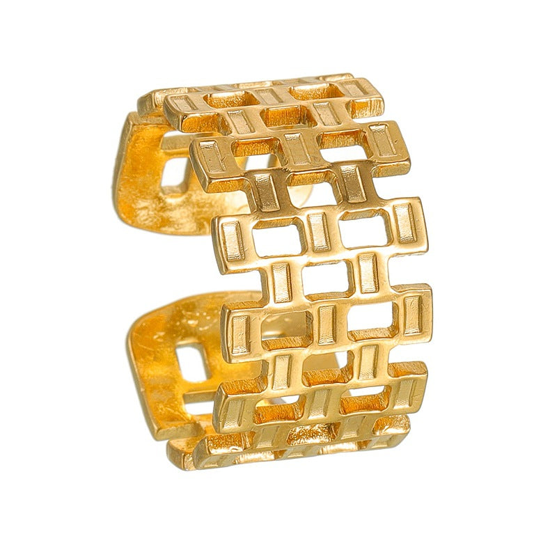 Stainless Steel Ring Geometric Hollow Design Gold Plated Adjustable Unisex Everyday Genie By Planderful Collection
