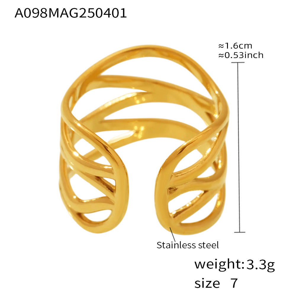 Planderful Open Ring Hollow Line Gold Stainless Everyday