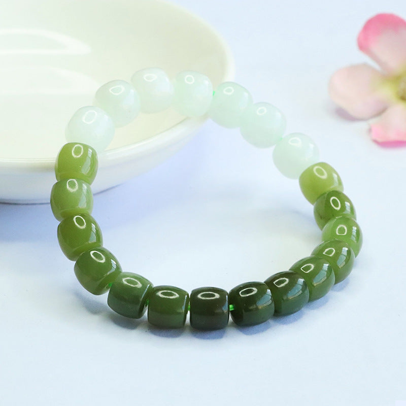Gradient Hetian Jade Beaded Bracelet