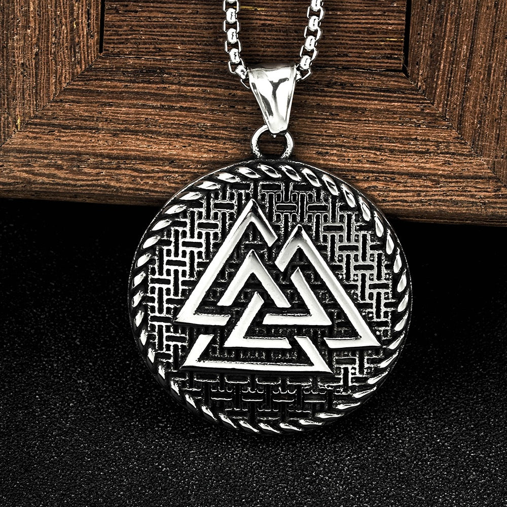 European and American Jewelry Wholesale Titanium Steel Men's Pendant Necklace Retro Viking Triangle Tag for Men