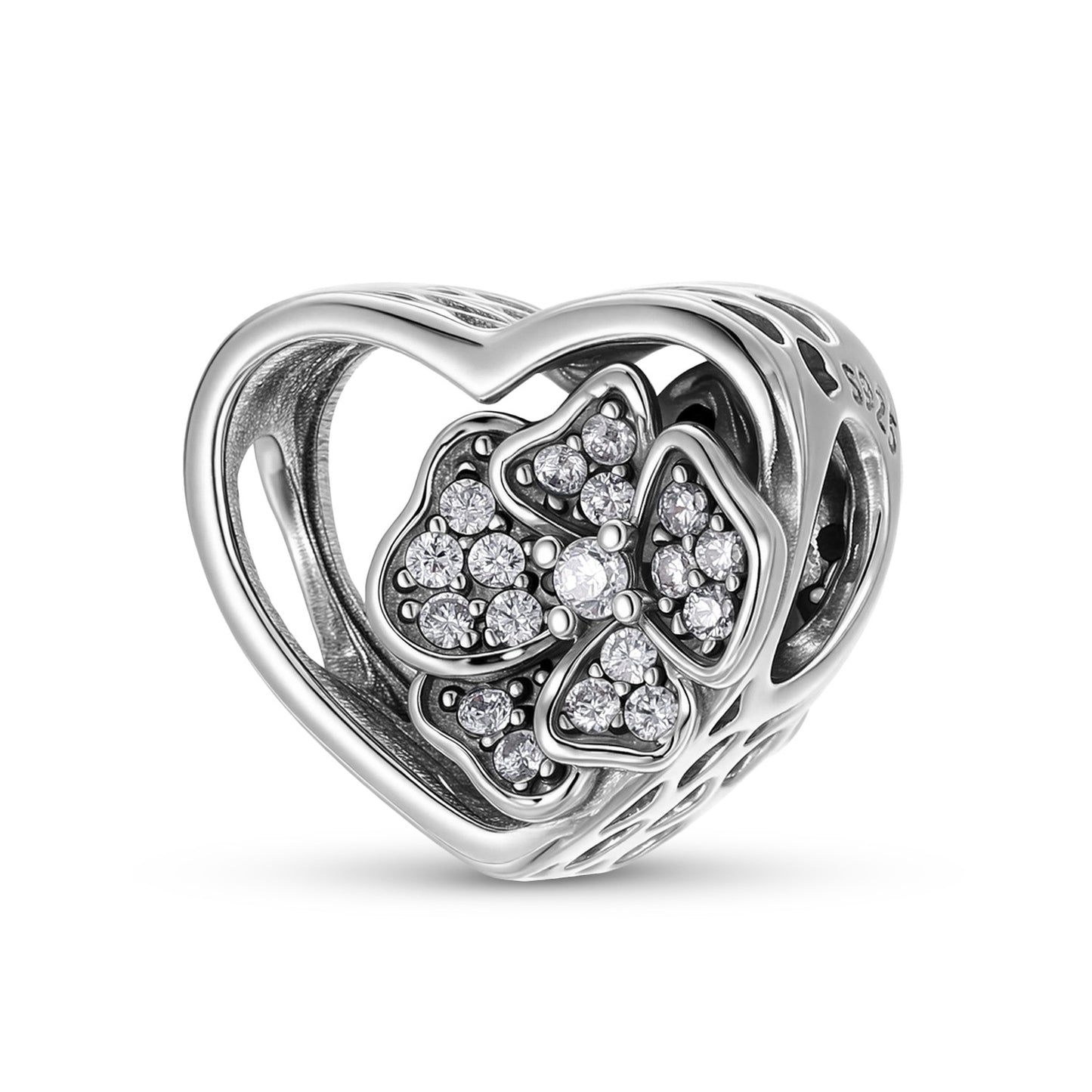 Planderful Jewelry Sterling Silver Zircon Flower Heart Beading Pendant For Diy Jewelry Making