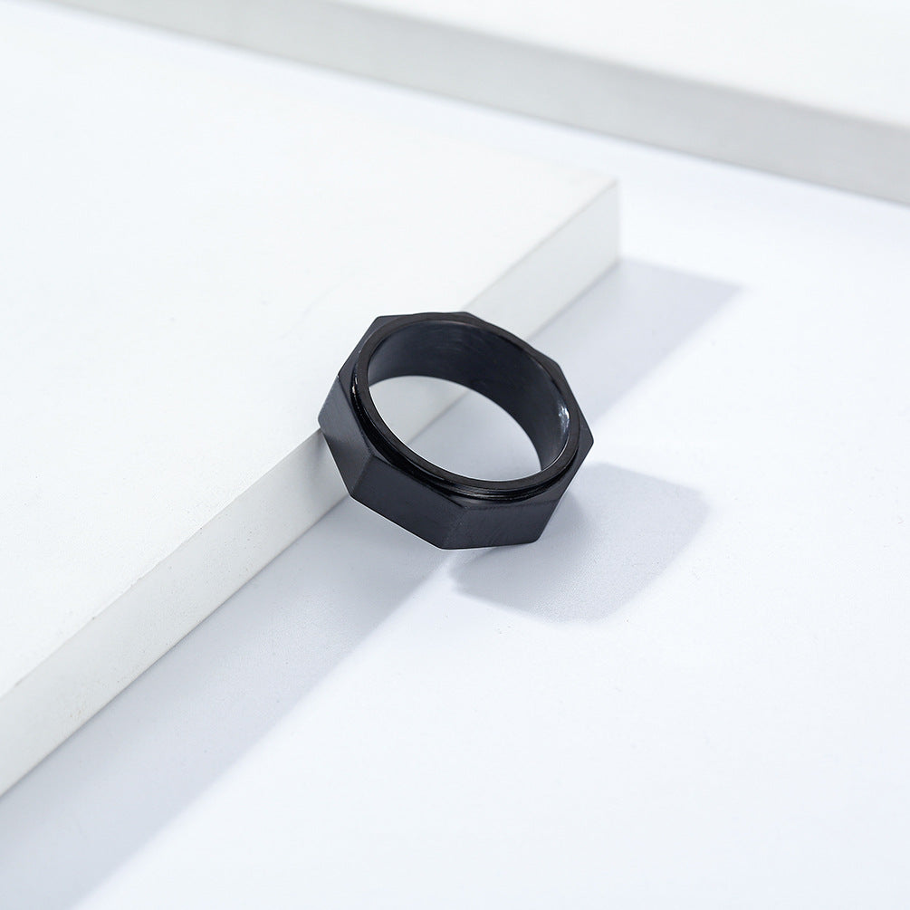 INS Niche Personality Octagonal Nut Titanium Steel Rotating Ring for Men
