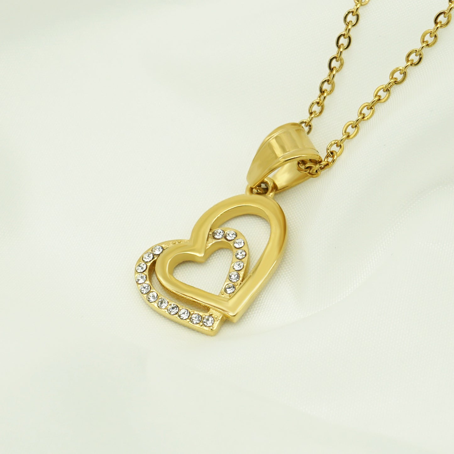 Planderful Double Heart Necklace Titanium Steel Pendant With Zircon For Her Elegant Versatile Gift