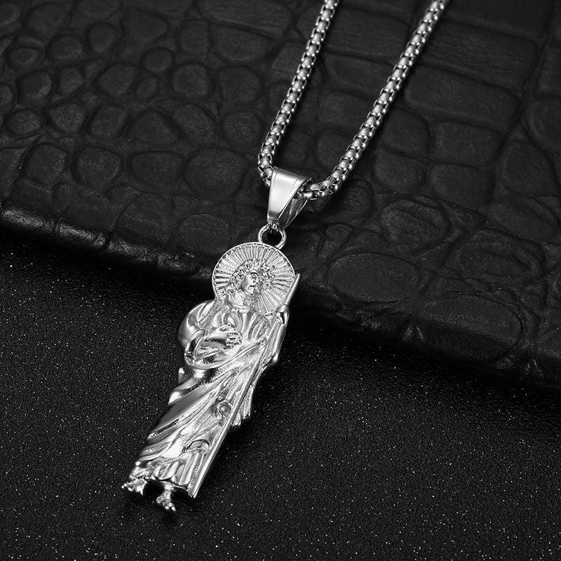 Planderful St Jude Pendant Necklace Gold Plated Stainless Steel Urban Hip Hop Style Jewelry