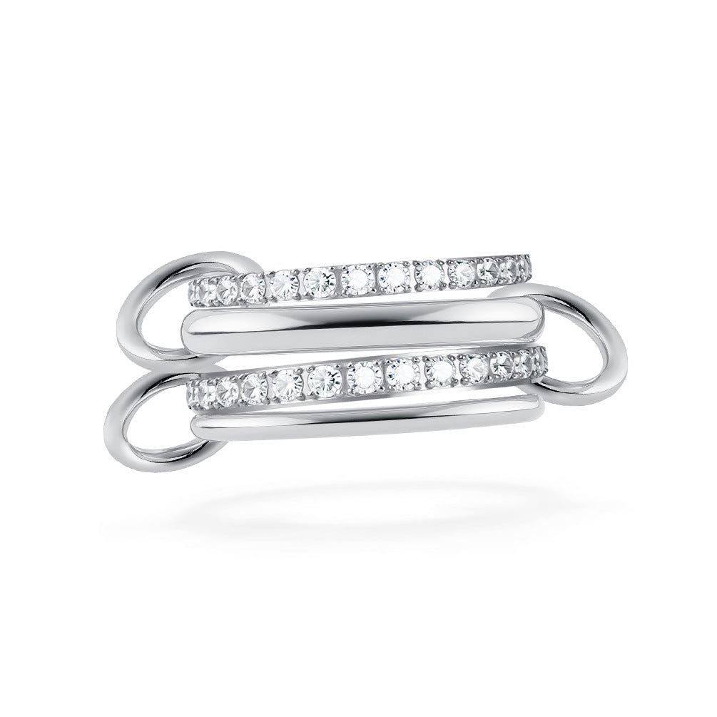 Planderful Four Layer Stacking Ring With Zircon Inlays Personalized Design For Women Titanium Steel Luxury
