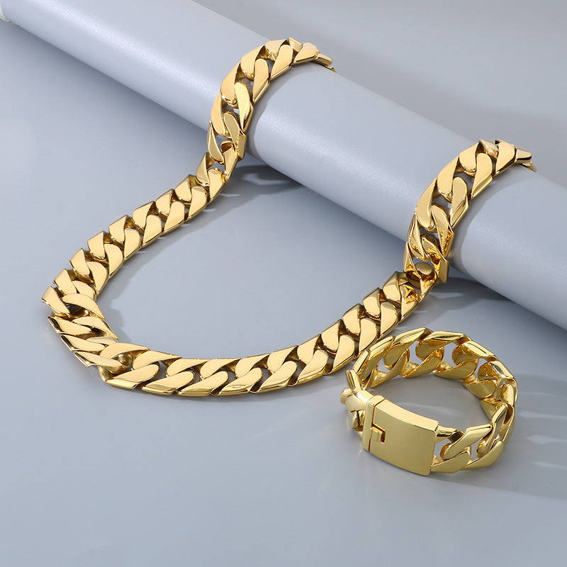 Mens Titanium Steel Cuban Chain Necklace European Style