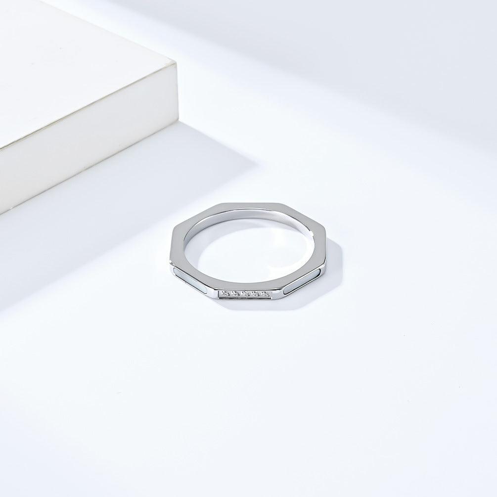 Ins Titanium Steel Zircon-Encrusted White Shell Tail Ring