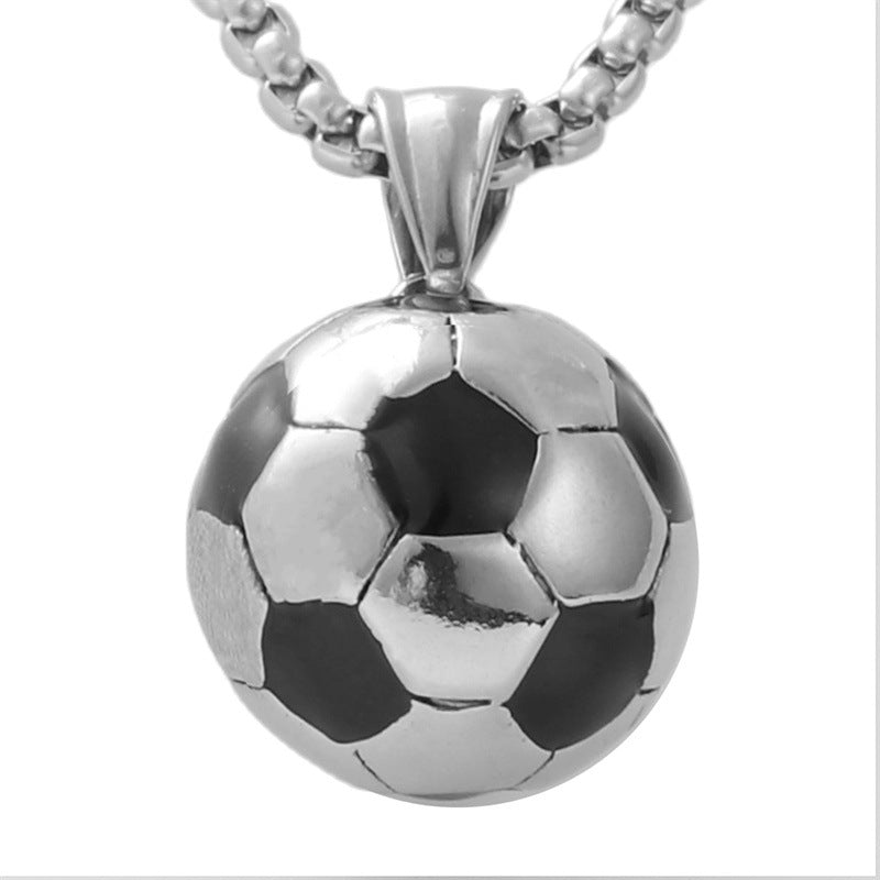 Trendy Men's Titanium Steel Sports Pendant Necklace - Personalized Retro Football and Volleyball Design