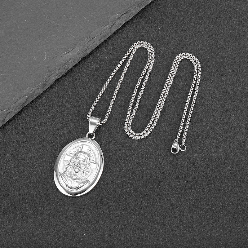 Planderful Everyday Genie Men's Portrait Pendant Necklace Stainless Steel Gold Plated