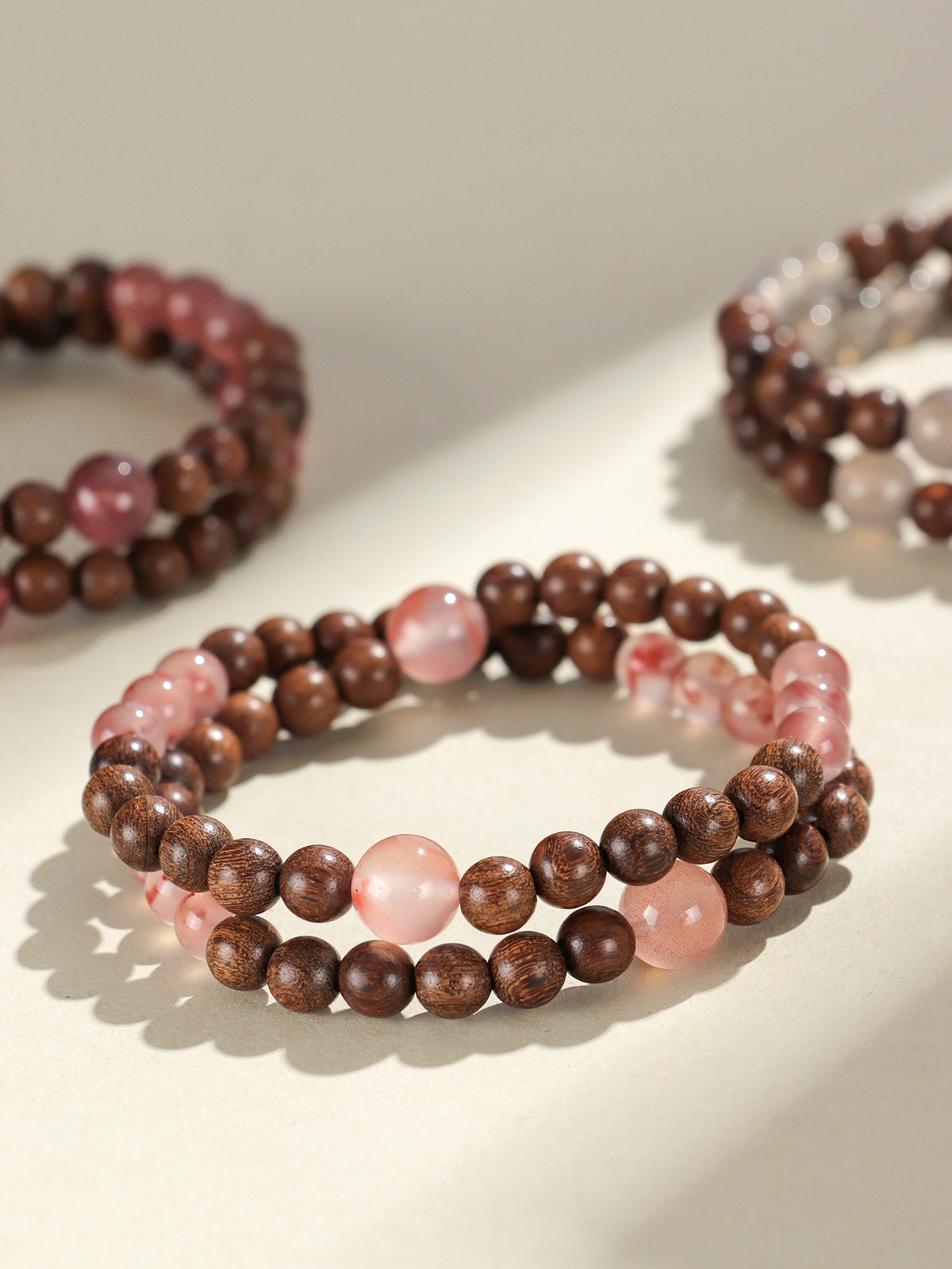 Strawberry Quartz Agate Sandalwood Bracelet