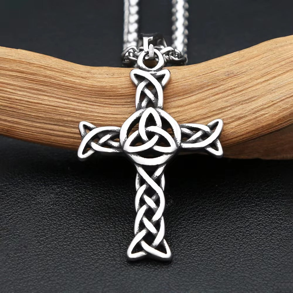 Planderful Kettle Knot Cross Necklace For Men Hollow Titanium Steel Pendant Norse Legacy