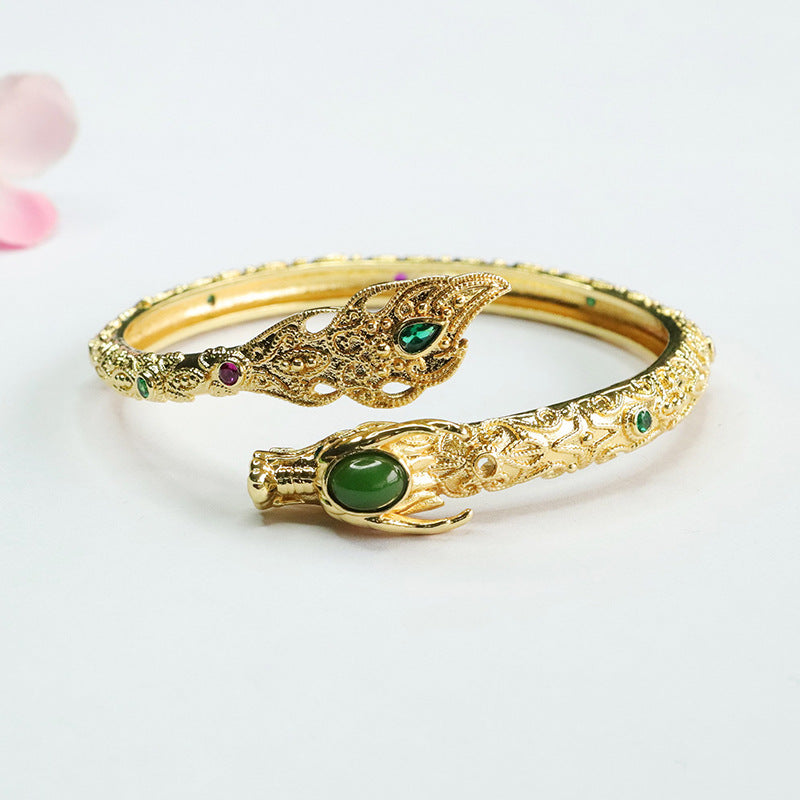 Hetian Jade Dragon Zodiac Sterling Silver Bracelet