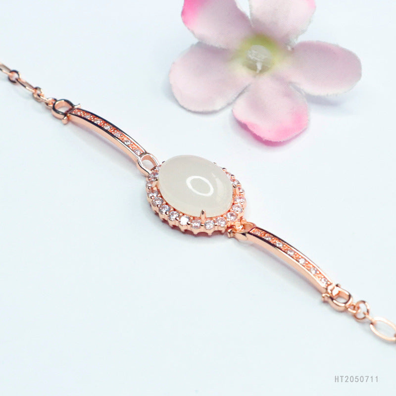 Hetian White Jade Oval Stone Bracelet