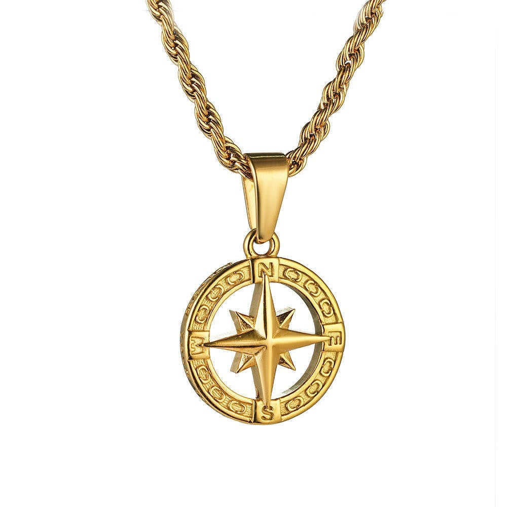 Planderful Geometric Round Compass Pendant Necklace For Men Titanium Steel Durable Everyday Wear