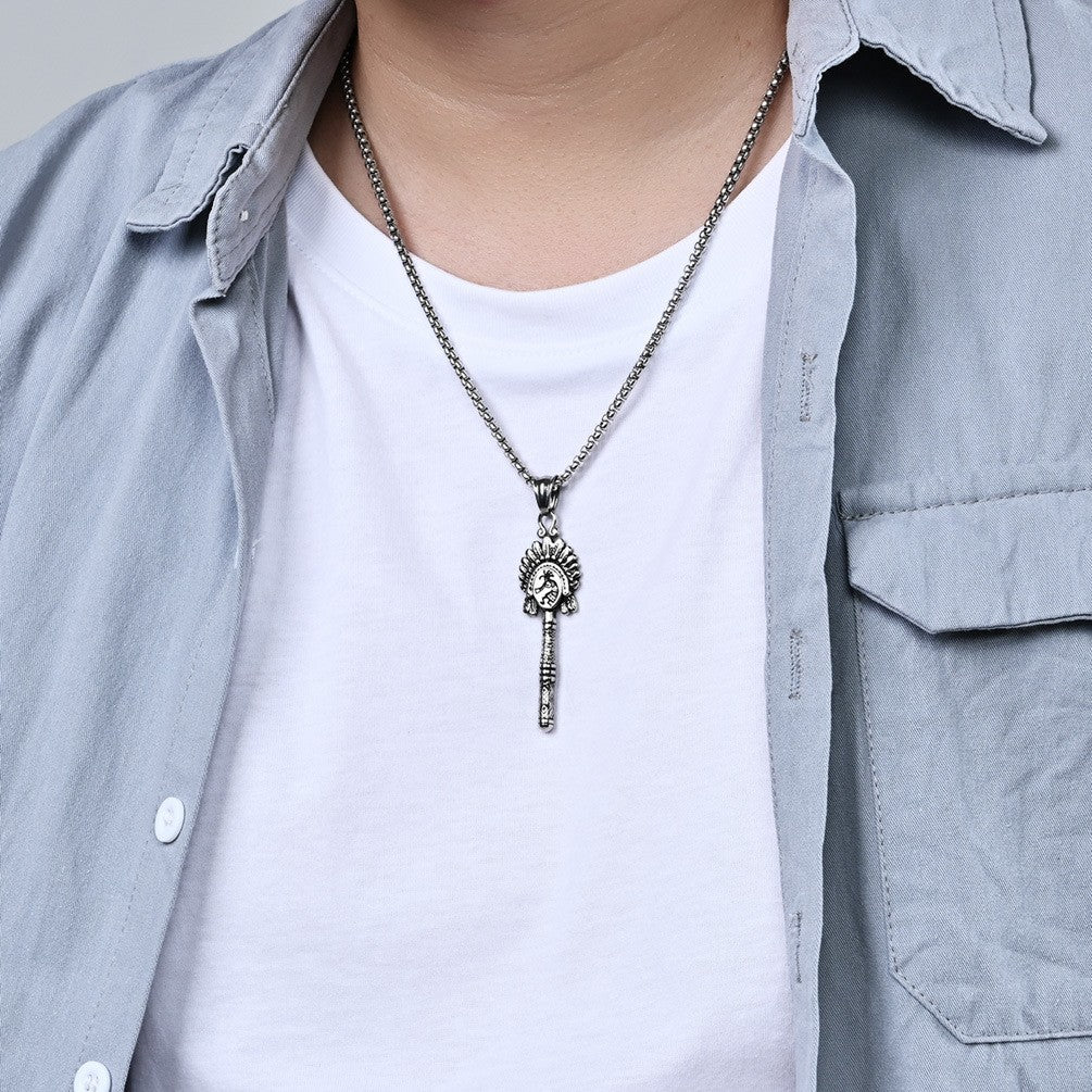 Retro Indian Doll Stainless Steel Necklace For Men