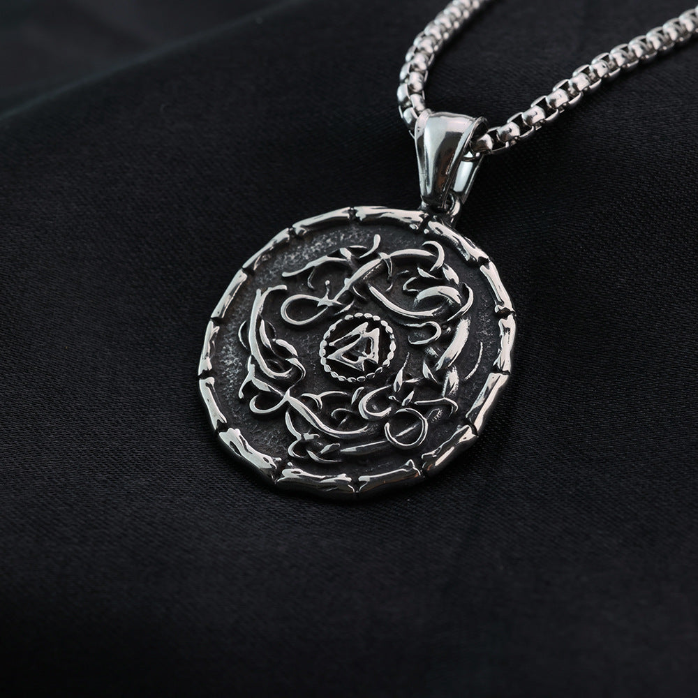 Vintage Nordic Men's Stainless Steel Viking Rune Pendant Necklace