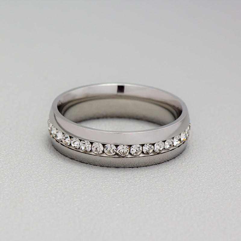 Planderful Everyday Genie Zircon Ring Stainless Steel Unisex Personalized Jewelry Single Row Inlaid Gems Gold Plated