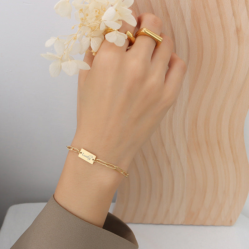 Chic Lucky Square Titanium Steel Bracelet - Elegant Hand Jewelry