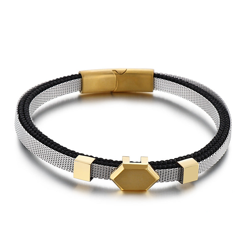 Stylish Titanium Steel and Leather Rope Bracelet for Men - European and American Design