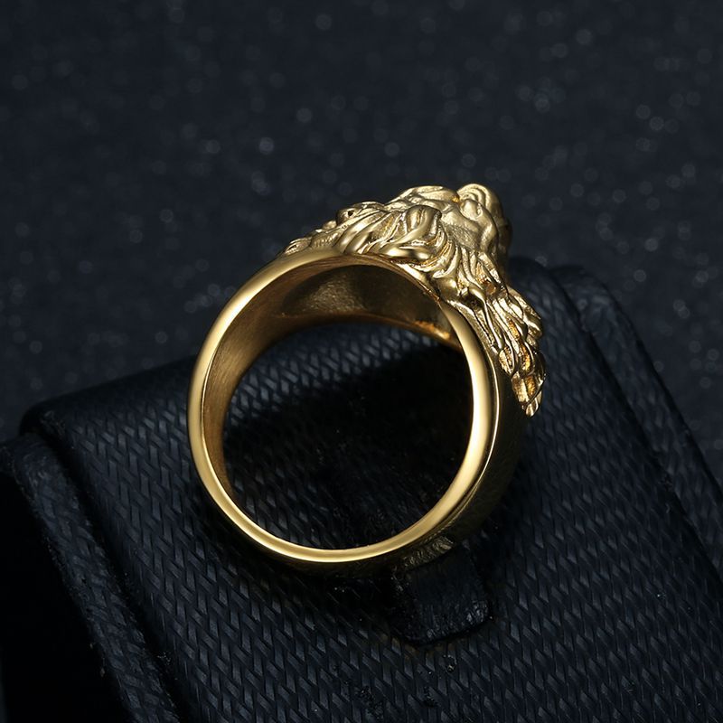Planderful Everyday Genie Hip Hop Ring Titanium Steel Gold Plated Domineering Lion Head For Men