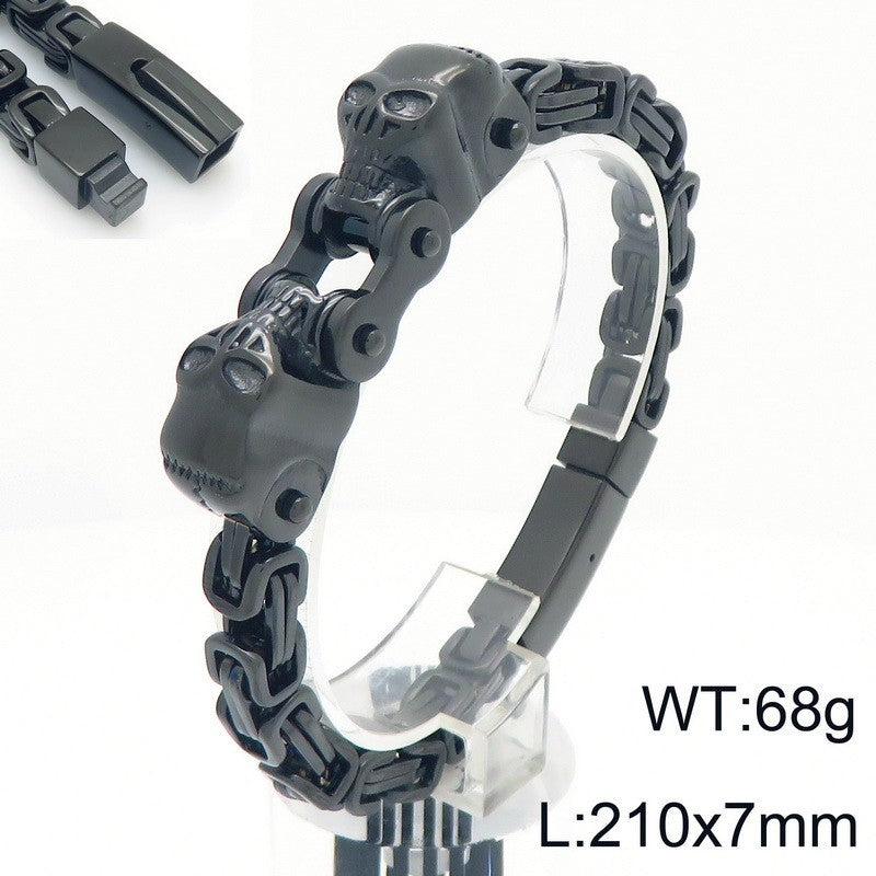 Planderful Titanium Skull Imperial Chain Mens Bracelet
