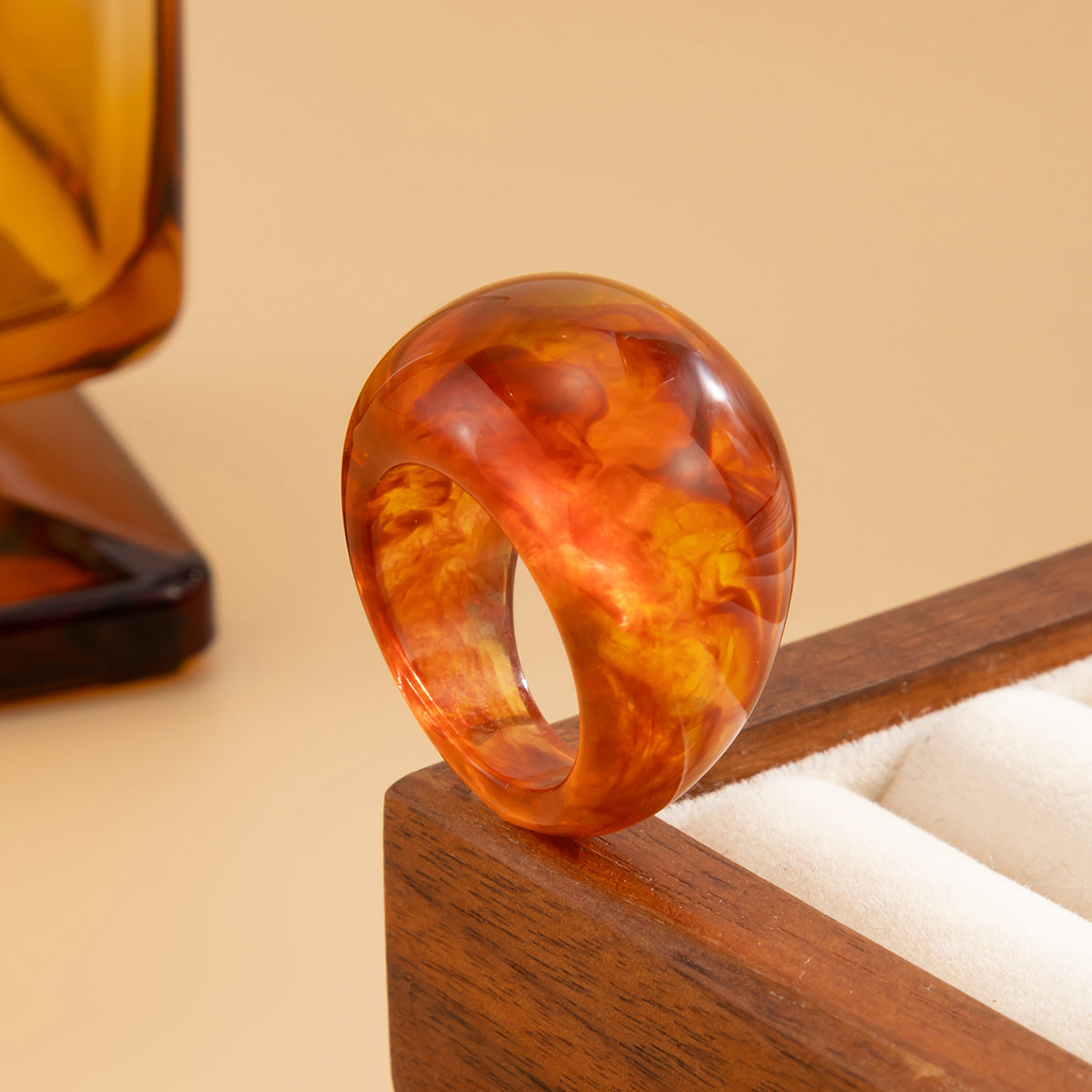 Planderful Vienna Verve Statement Ring Bread Shaped Wide Ring Maillard Color Hand Jewelry For Bold Fashion Lovers