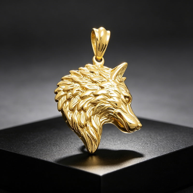 Retro And Old Animal Pendants, Punk Style Wolf Head Stainless Steel Men's Pendant Necklace