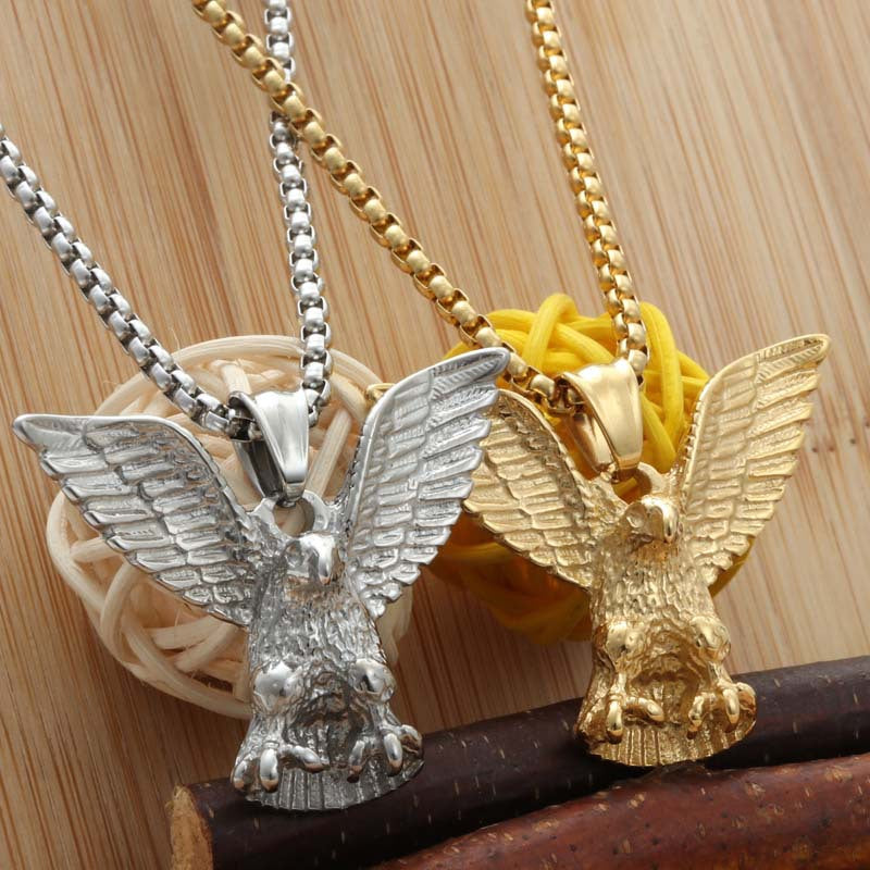 Personalized Titanium Steel Eagle Wing Pendant Necklace for Men - Retro Punk Style by Planderful