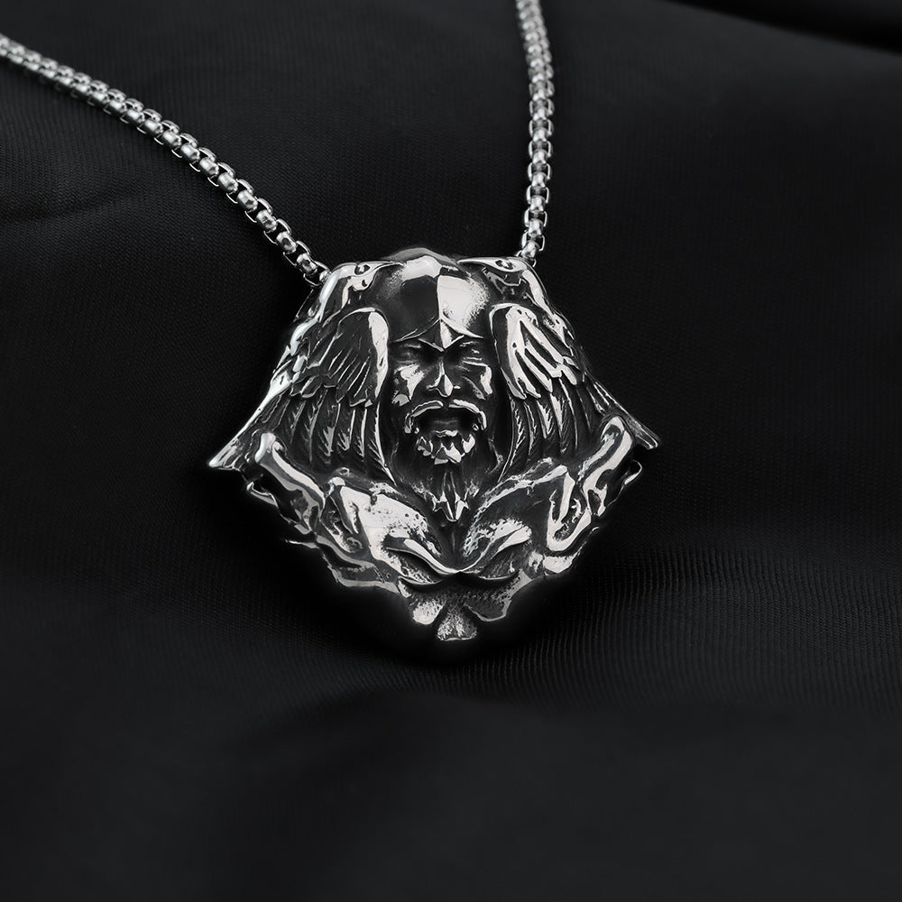 European And American Jewelry Wholesale Titanium Steel Men's Pendant Necklace Viking Odin Mask