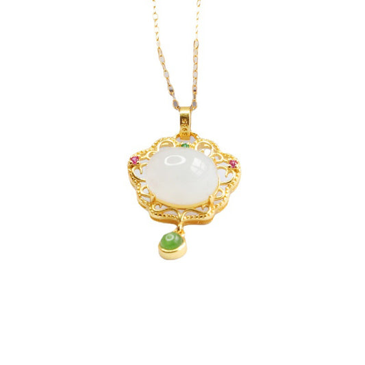 White Jade Fortune's Favor Sterling Silver Ruyi Tassel Necklace