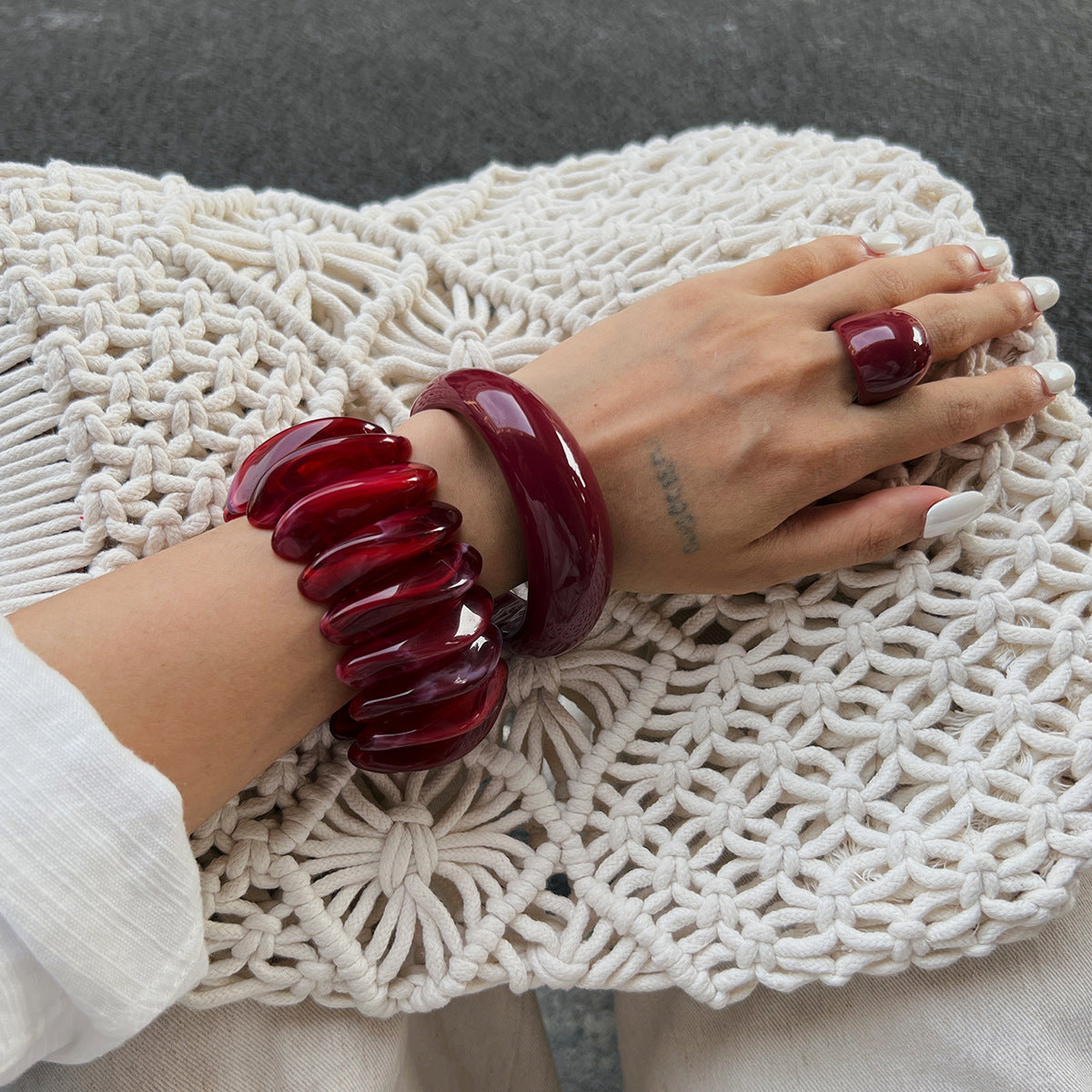 Retro Exaggerated Red Smudged Tire Wide Bracelet C-Shaped Bracelet
