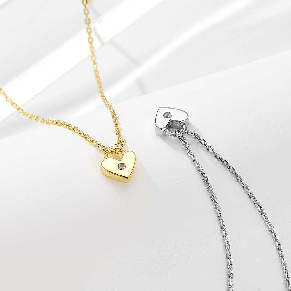 Style Heart-Shaped Zircon Clavicle Chain Necklace Love Sterling Silver
